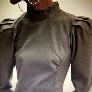 Gestuz Vilea Dark Olive Green Leather Blouse - Size 38 (6)